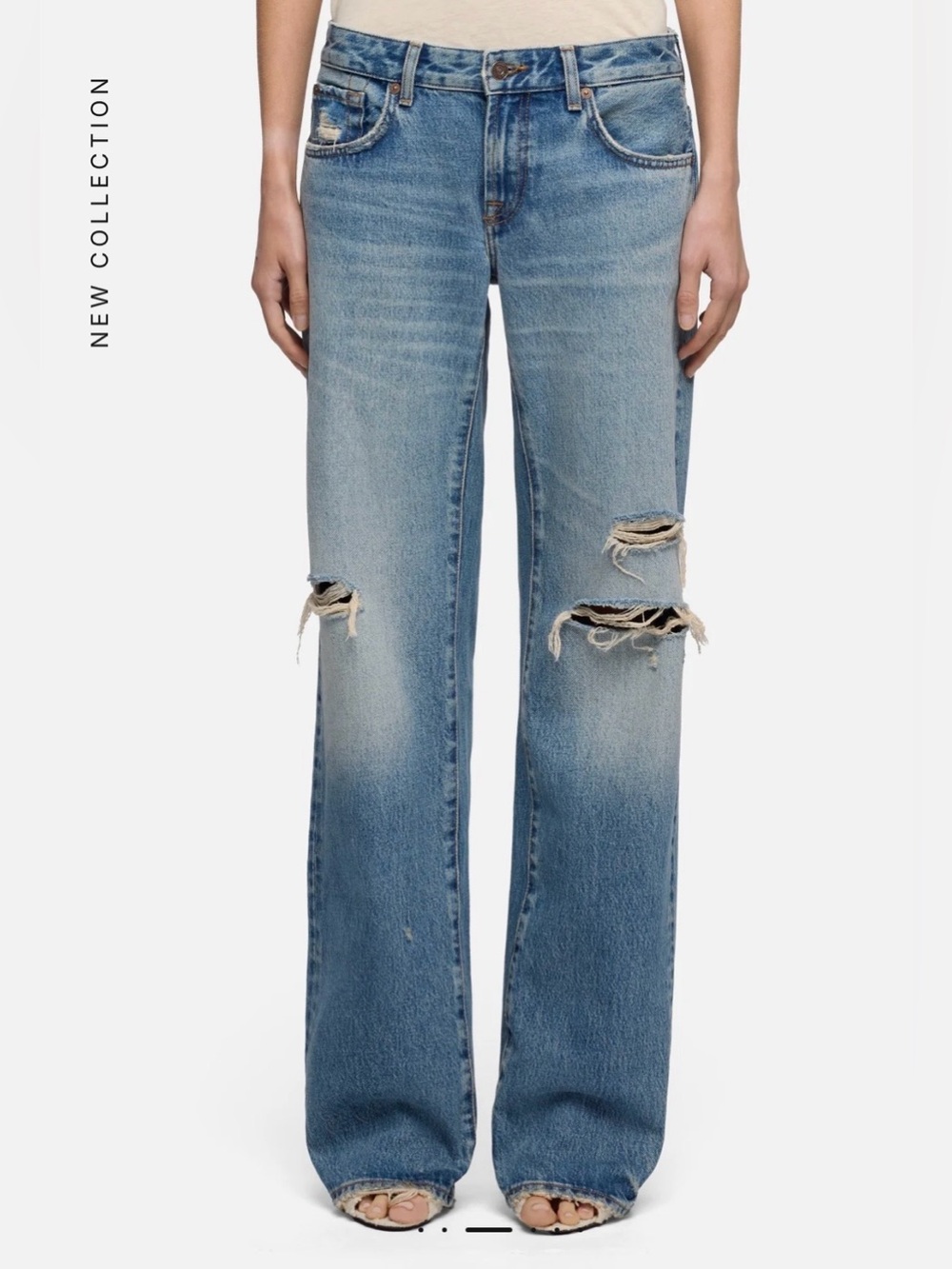 7 For All Mankind Women’s Low Straight Med Wash Distressed Sz 27 NEW w Tag $248 - Picture 7 of 14
